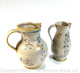 Two (2) Hand Painted Italian Pottery Pitchers Signed by Artist. 