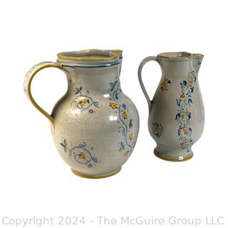 Two (2) Hand Painted Italian Pottery Pitchers Signed by Artist. 