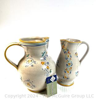 Two (2) Hand Painted Italian Pottery Pitchers Signed by Artist. 