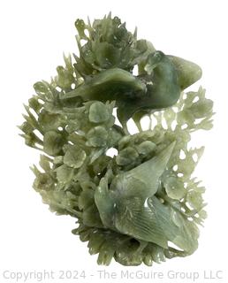 Chinese Export Carved Bowenite "Jade" Statue  of Two Birds 