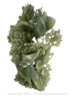 Chinese Export Carved Bowenite "Jade" Statue  of Two Birds 