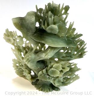 Chinese Export Carved Bowenite "Jade" Statue  of Two Birds 