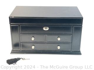 Black Lacquered Table Top Jewelry Chest Box. 18W x 10D x 10" Tall