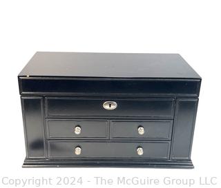 Black Lacquered Table Top Jewelry Chest Box. 18W x 10D x 10" Tall