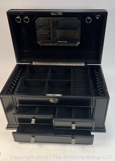 Black Lacquered Table Top Jewelry Chest Box. 18W x 10D x 10" Tall