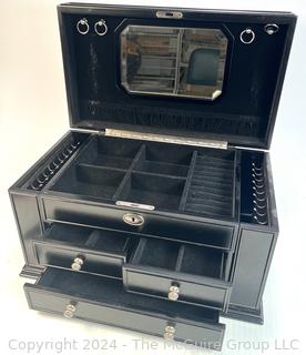 Black Lacquered Table Top Jewelry Chest Box. 18W x 10D x 10" Tall