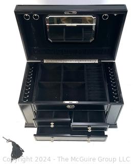 Black Lacquered Table Top Jewelry Chest Box. 18W x 10D x 10" Tall