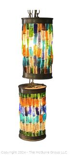 Two (2) MCM Pendant Swag Lamps with Glass Panels. One Plug Wired Together 