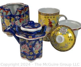 Nesting Asian Motif Tea Pot and Mug