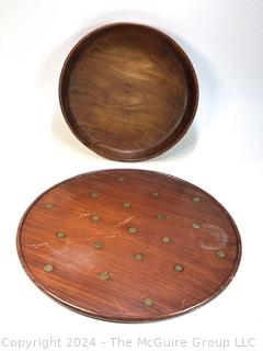 Two (2) Wooden Serving Items Including Tray with Inlaid Argentina Coins and Bowl