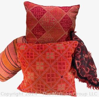 Set of Four (4) Tribal Kilim and Carpet Pillows in Red