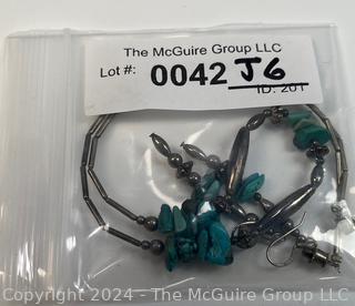 Southwestern Sterling Silver with Turquoise Stone Necklace and Earrings.  Unmarked