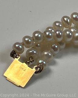 Triple Strand Pearl Bracelet with 14kt Gold Findings