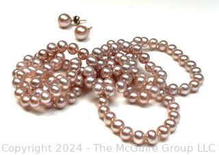 Pink Freshwater Pearl Necklace with Matching Stud Earrings.  28" long