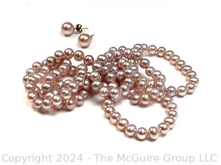 Pink Freshwater Pearl Necklace with Matching Stud Earrings.  28" long