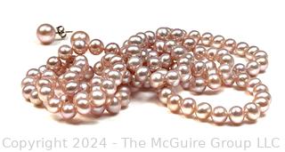 Pink Freshwater Pearl Necklace with Matching Stud Earrings.  28" long