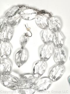 Four (4) Lucite Crystal Bead Necklaces. Clear Necklace is Missing One Earring