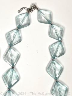 Four (4) Lucite Crystal Bead Necklaces. Clear Necklace is Missing One Earring