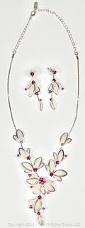 Mesh and Pink Crystal Necklace and Earring Set