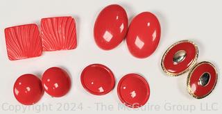 Five (5) Big 80's Red Clip Earrings