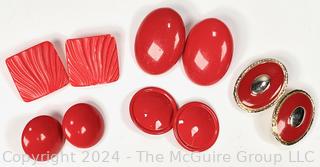 Five (5) Big 80's Red Clip Earrings