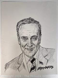 Unframed Original Charcoal Pencil on Paper of Chuck Schumer by Artist Douglas Edwards (10x12")