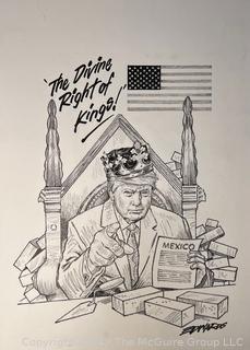 Unframed Original Charcoal Pencil on Paper of Donald Trump Titled "The Divine Right of Kings" Signed by Artist Douglas Edwards 13 x 19"