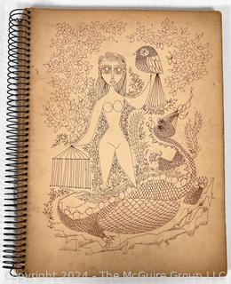 Spiral Bound Artist Sketch Book with Stylistic Pen & Ink Drawings, Not Signed but Similar in Genre to Another Lot Credited to Crosby