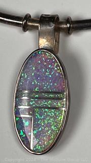 Ladies Slide Necklace with Opal Sterling Pendant Marked H. Smith