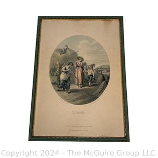 Framed Under Glass: Lithograph "Summer" Gardening 1789 (14 x 20")