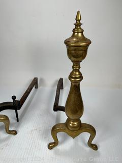 Pair of Brass Spindle Fireplace Andirons