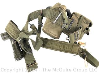 Military Web Belt with Ammo Pouch, Canteen and Flashlight