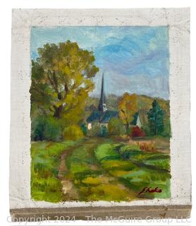 Unframed Oil on Canvas of Village Landscape. Signed Lower Right. 10 x 12"