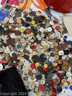 Two Tins Full of Buttons and Sewing Notions