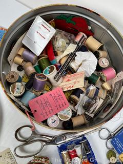 Two Tins Full of Buttons and Sewing Notions