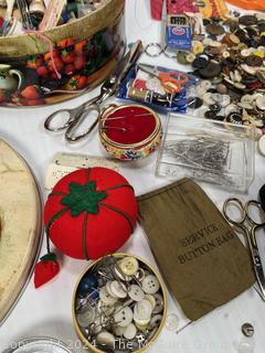 Two Tins Full of Buttons and Sewing Notions