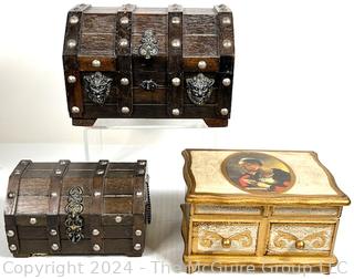 Three Jewelry/Trinket Boxes, Hinged - 1 with Musical Box