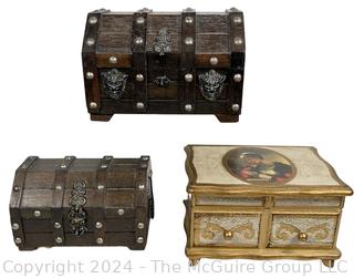 Three Jewelry/Trinket Boxes, Hinged - 1 with Musical Box