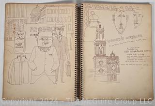 Spiral Bound Artist Sketch Book with Stylistic Pen & Ink Drawings, Not Signed but Similar in Genre to Another Lot Credited to Crosby