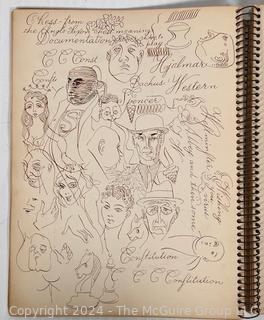 Spiral Bound Artist Sketch Book with Stylistic Pen & Ink Drawings, Not Signed but Similar in Genre to Another Lot Credited to Crosby