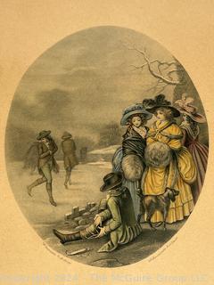 Framed Under Glass Lithograph "Winter" Ice Skating 1789.  14.5 x 20.5”