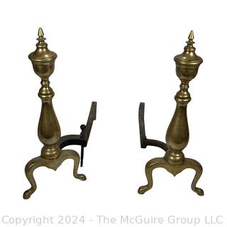 Pair of Brass Spindle Fireplace Andirons