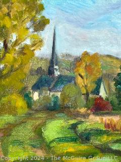 Unframed Oil on Canvas of Village Landscape. Signed Lower Right. 10 x 12"