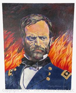 Unframed 1993 Acrylic on Canvas of General Sherman Signed by Artist Douglas Edwards 24 x 30" 