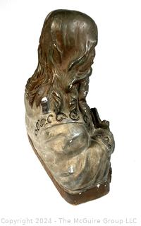 Heavy Stoneware Sacred Heart Jesus Bust Statue Signed by Artist J Lecoco.  13" tall x 12" wide.