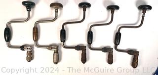 Five (5) Ratchet Hand Brace Drills Including Miller Falls Tool Co. 