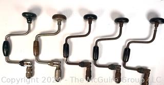 Five (5) Ratchet Hand Brace Drills Including Miller Falls Tool Co. 