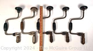 Five (5) Ratchet Hand Brace Drills Including Miller Falls Tool Co. 