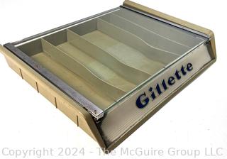 Gillette Razor Store Top Display Case with Tilt Glass Lid. 17" long, 13" wide, 3" deep.