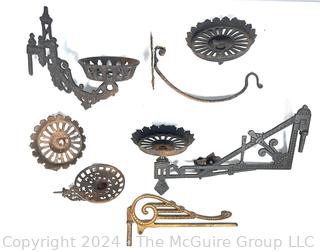 Group of Victorian Cast Iron Wall Mount Swing Arm Oil Lamp Holders.